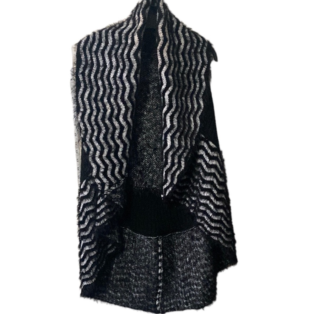 Chelsea and Theodore sweater vest drape collar